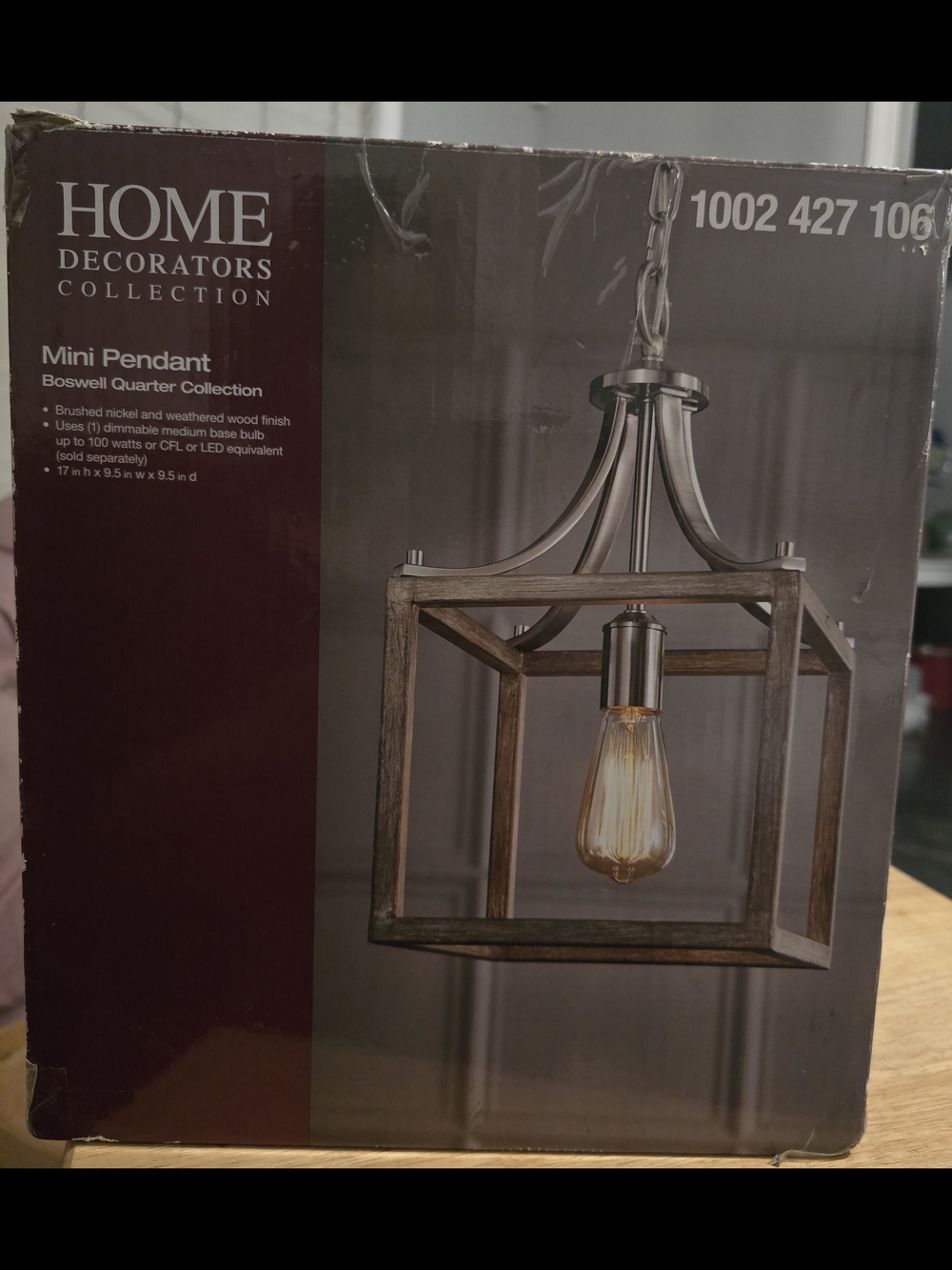Home Decorators Collection Mini Pendant in Brushed Nickel and Weathered Wood